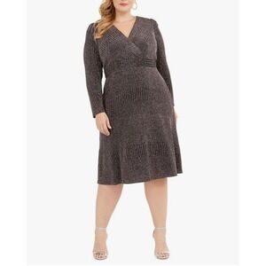 R&M Richards Dress‎ Size 14 Black Metallic Sparkle Long Sleeve Stretchy Party